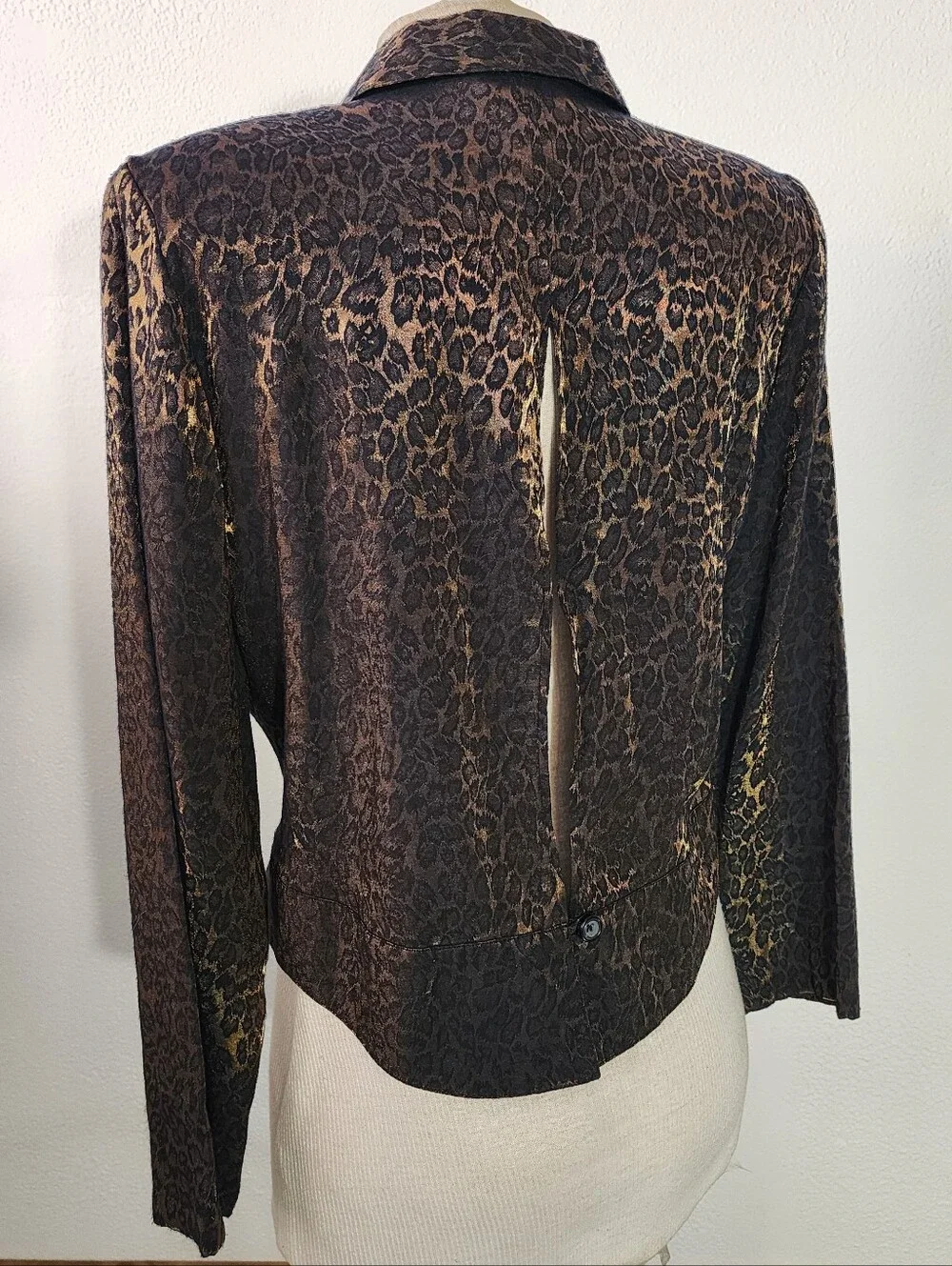 Sheri Martin Jacket Leopard Print Slit Back Button Down Vintage Brown Size 12P